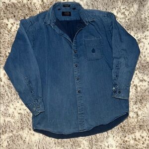 Chaps Ralph Lauren Blue Denim Button-Up Dress Shirt Mens Size 16 32/33